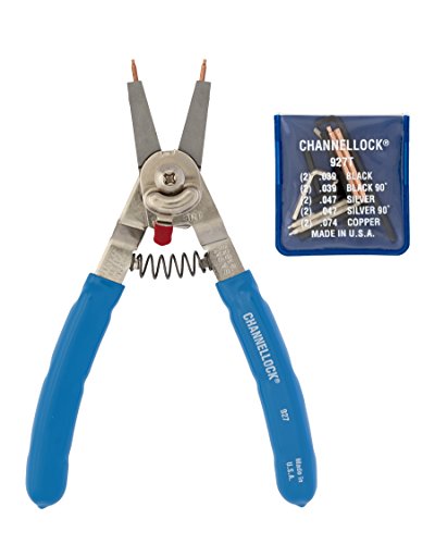 Channellock Snap Ring Plier 927 - Precision Circlip Retaining Ring Pliers, 5 Tips, Made in USA - 8-Inch